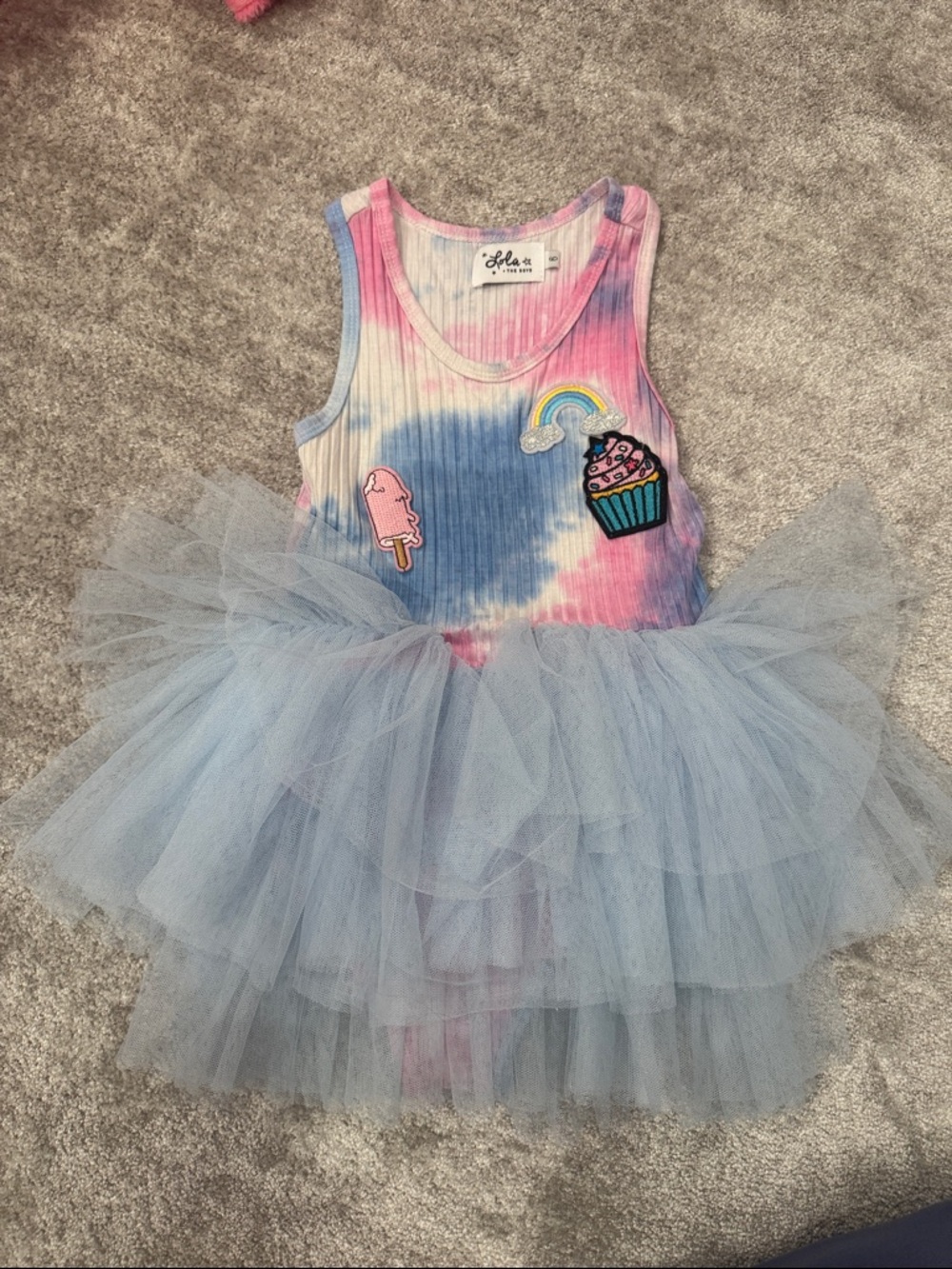 Lola + The Boys Pink & Blue Tie-Dye Tulle Tutu Dress with Patches